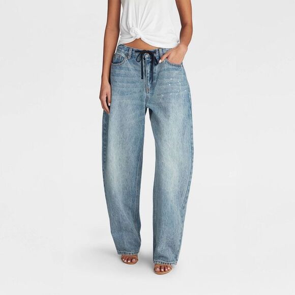 KBB by Kahlana Pants - KBB by Kahlana -  Women's Mid-Rise Barrel Leg 'The Ly Blue Denim